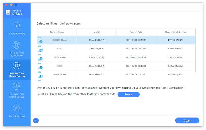 select itunes backup files to download