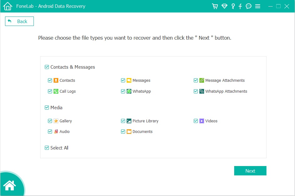 select whatsapp files to recover