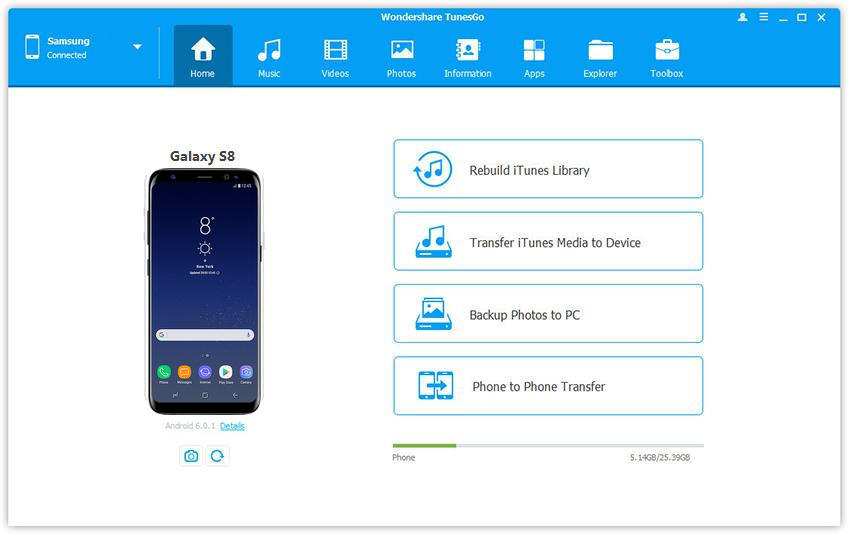 Manage Samsung Galaxy S8 on Computer(Music/Videos/Photos)