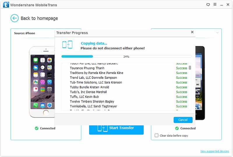 select contacts and transfer to huawei p10 phone