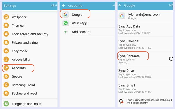 backup samsung contacts gmail