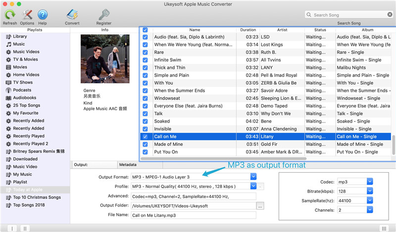 select mp3 format to Convert