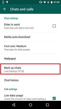 whatsapp settings - backup whatsapp chats