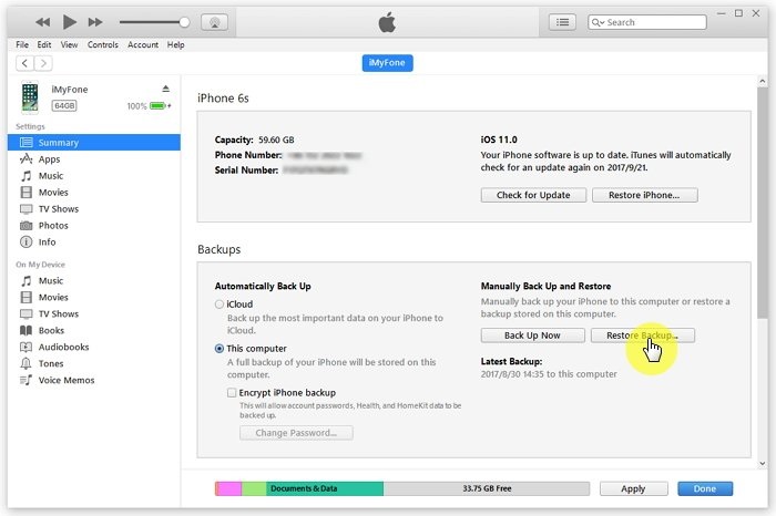 restore iphone sms from itunes backup
