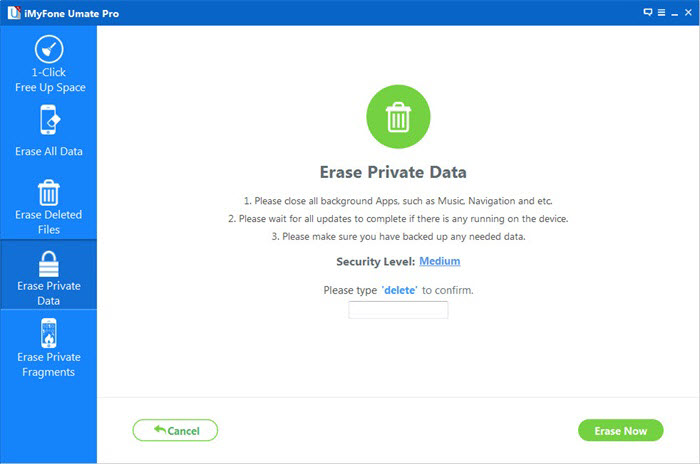 erase private data action confirm