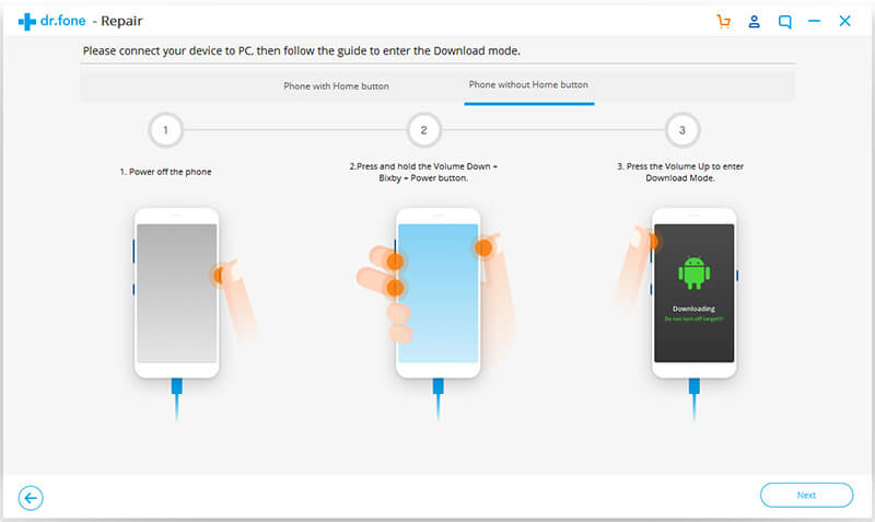 inicializar no Samsung no modo de download (sem botão home)