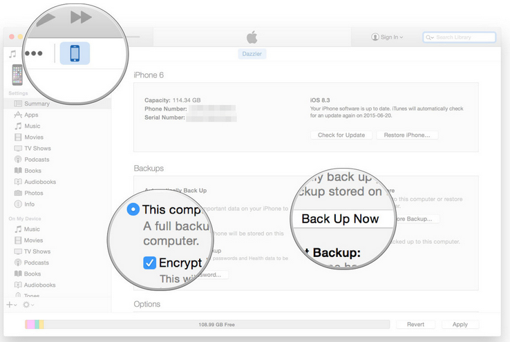 backup iphone data with itunes