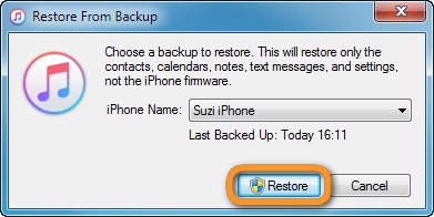 iphone sms restore itunes