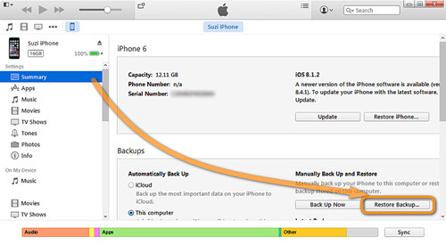 restaurar iPhone sms por copias de seguridad de iTunes