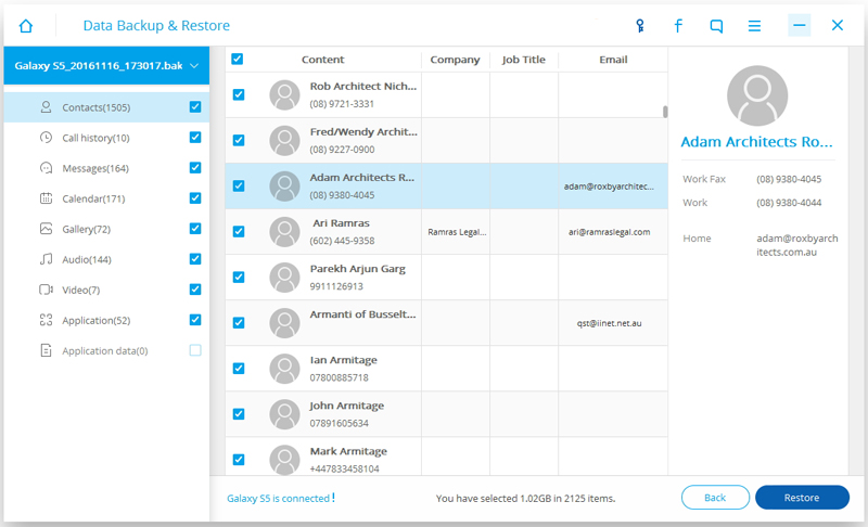 restore backed up data to Android from pc