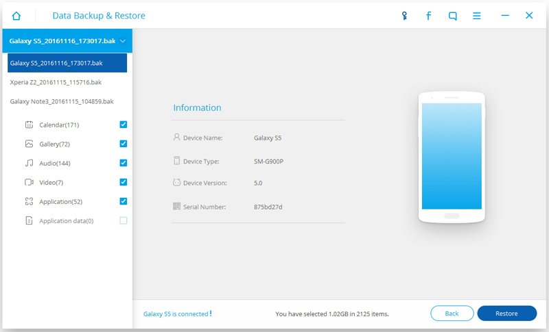 restore backed up data to Samsung Galaxy S7