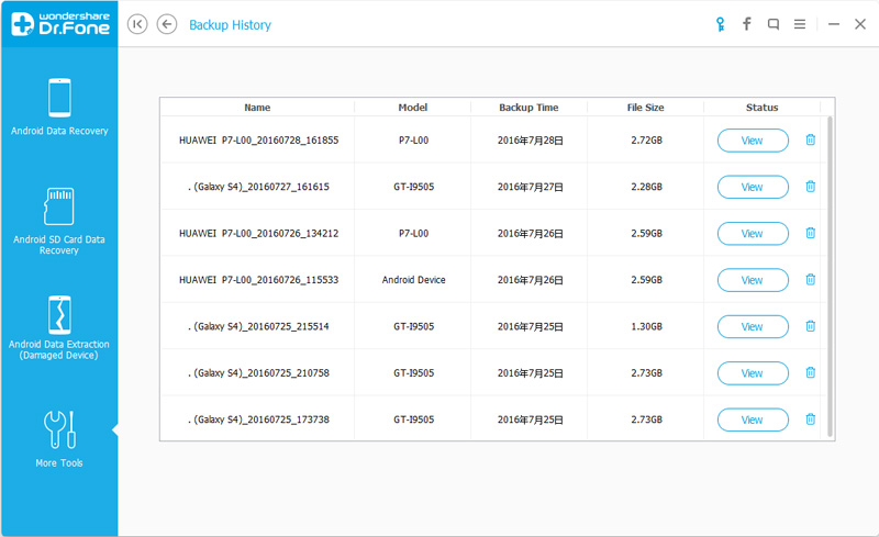 select backup note 7 data to view