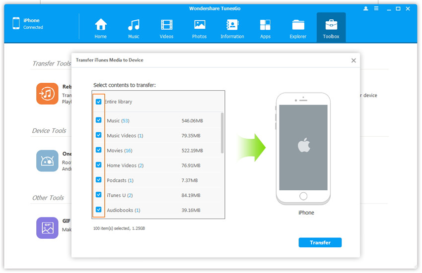 seleccione la transferencia de archivos de video