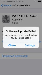 ios 10 update failed