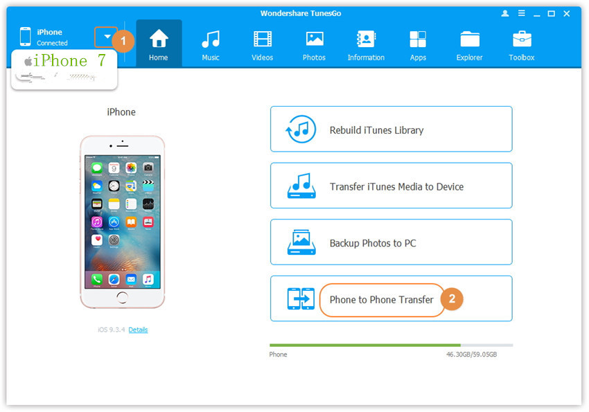 select devices to transfer