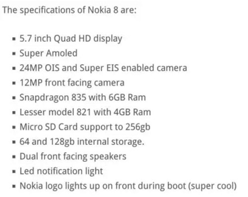 nokia 8 specifications