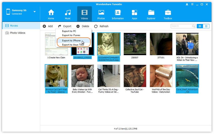 transfer videos from android to iphone 7 selectively