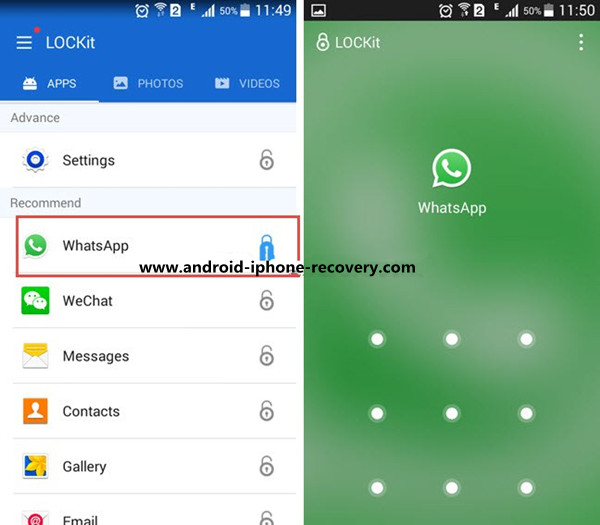 Lockit заблокировать сообщения WhatsApp на Samsung s7 / s8 / s9