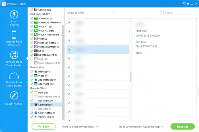 recover calendar from itunes