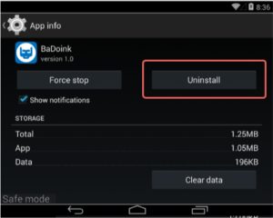 uninstall malicious app android