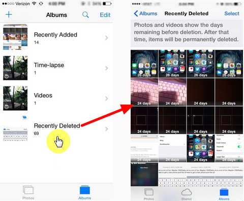 restore iPhone photos from Recently Deleted Folder