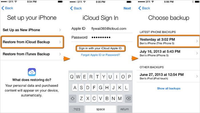 restaurar dados no backup do icloud