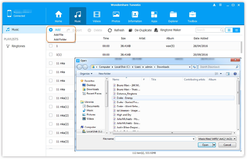 add music from pc to oneplus