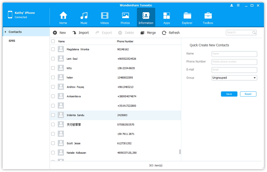 select contacts to export