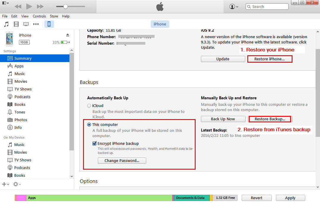 reset iphone with itunes