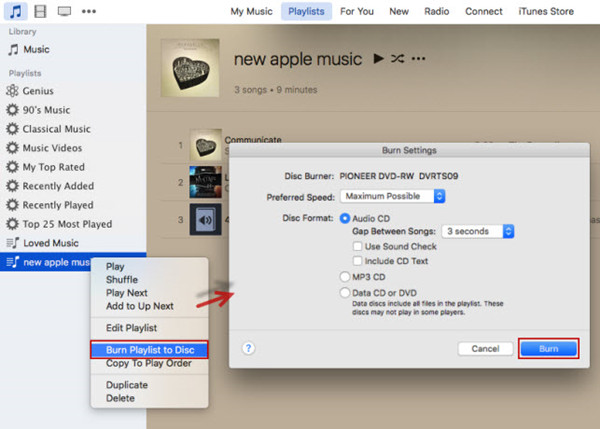 burn apple music to cd with iTunes 12
