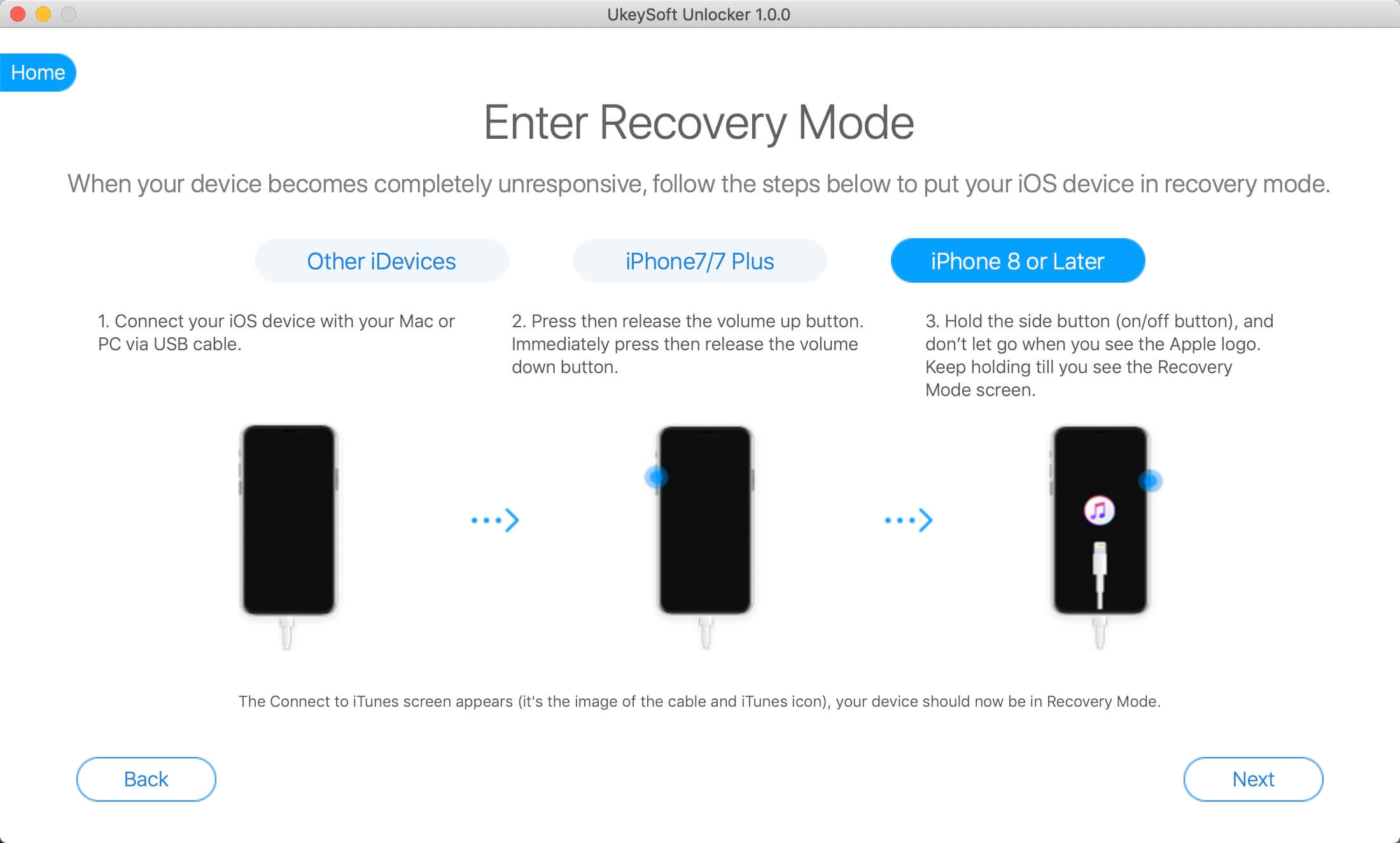 enter recovery mode to Unlock disabled iPhone