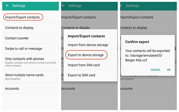 Kontakte von der SIM-Karte zum Gerät exportieren