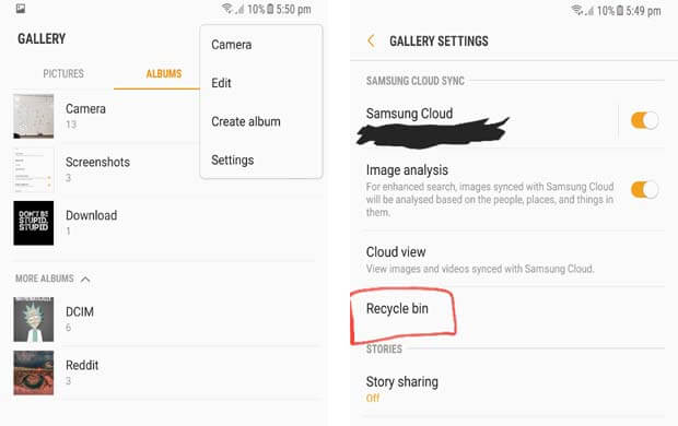 recover photos on samsung galaxy recycle bin