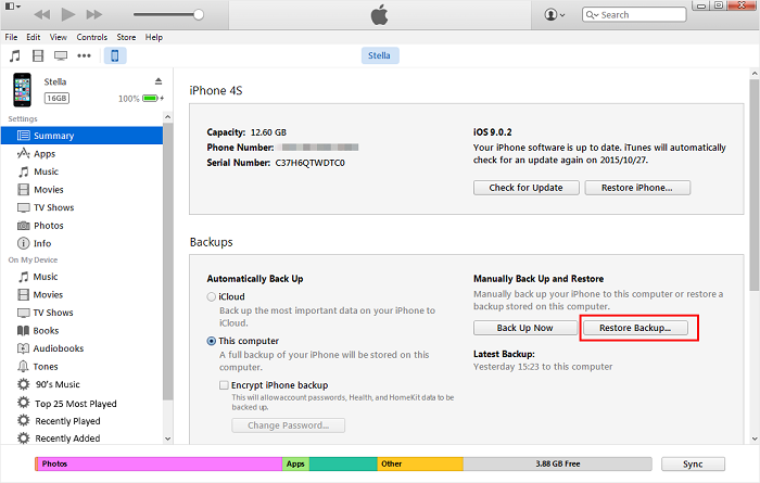 recover sms from itunes