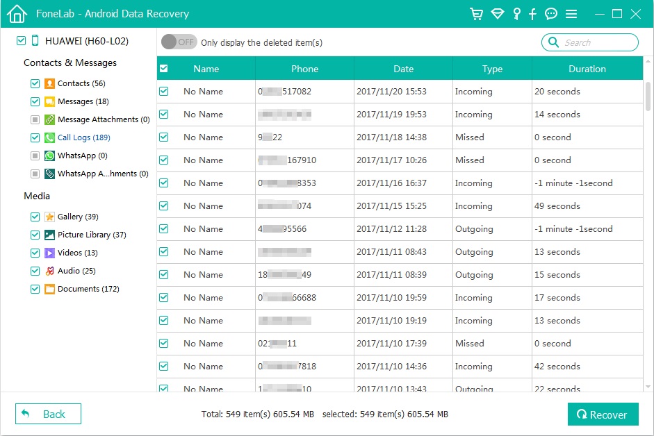 recover deleted call logs from Huawei