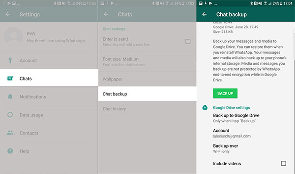 mensagens de backup do whatsapp