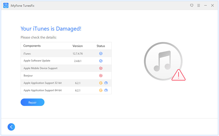 reparar problemas de componentes de iTunes