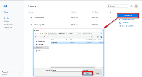 upload music to dropbox