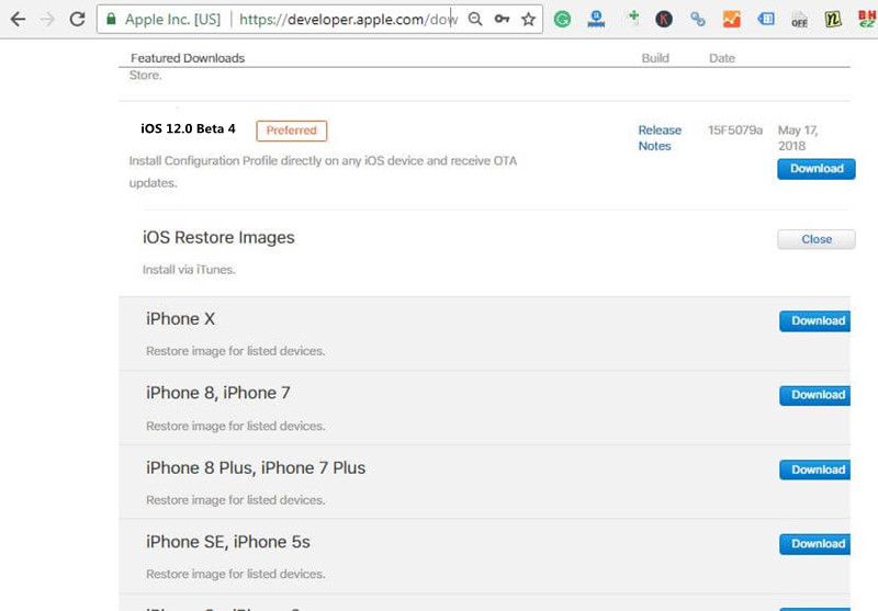 iOS 12 IPSW download on apple developer account