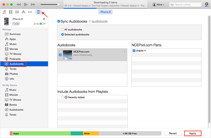sync audiobook from itunes to iphone