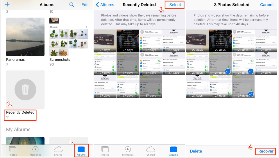 recover deleted photos from Recently Deleted Album on iphone xs