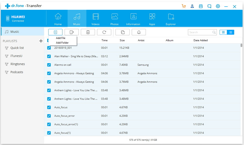 huawei transfer add music