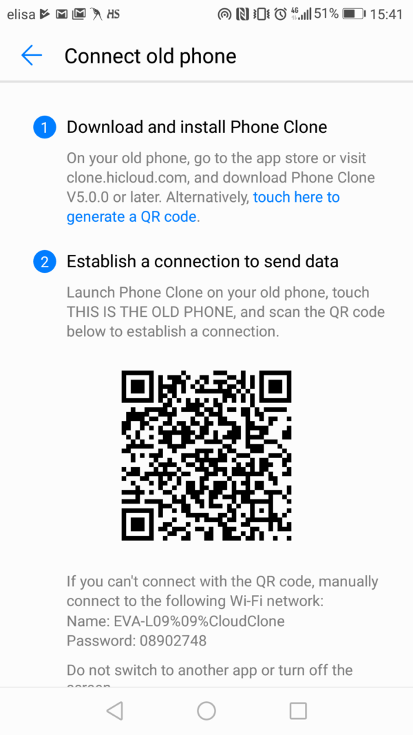 Phone Clone ينقل بيانات Android إلى huawei mate 20