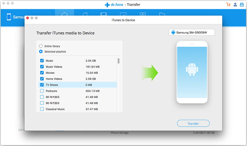 transfer iTunes music to samsung galaxy note 10