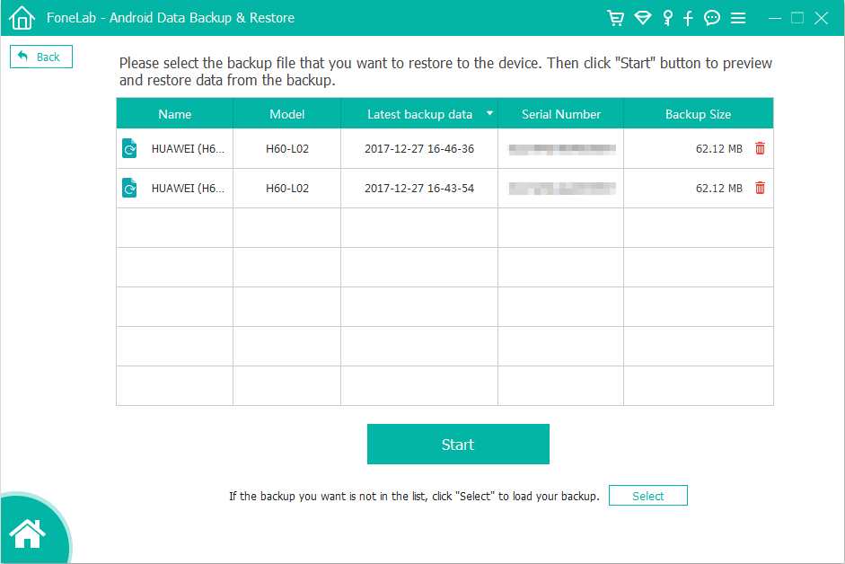 selecione um backup para digitalizar