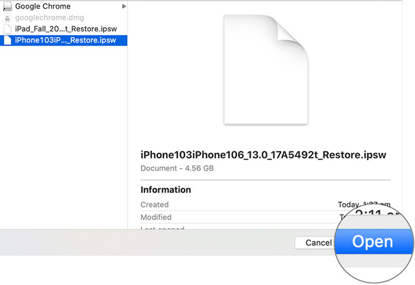 abrir ios 13 archivo ipsw en mac