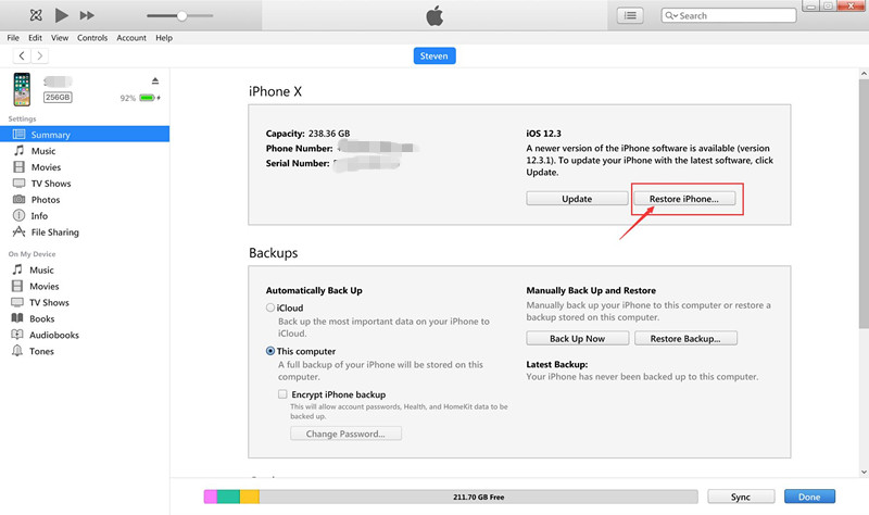 restore iPhone to iOS 12/iOS 11