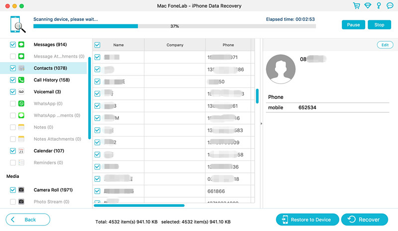 scanner les contacts de l'iphone