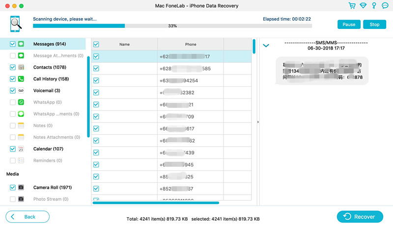 Digitalizar mensagens excluídas do iPhone