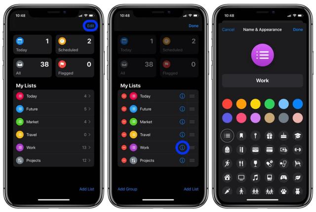 Définir les couleurs des rappels sur iOS 13